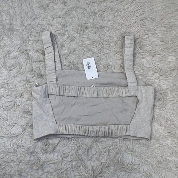 Lush Womens Open Back Linen Beige Cropped Tank Top Blouse NWT Size Large - Picture 4 of 12